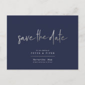 Chic+Modern Silver Signature Script, Save the Date Postkarte (Vorderseite)