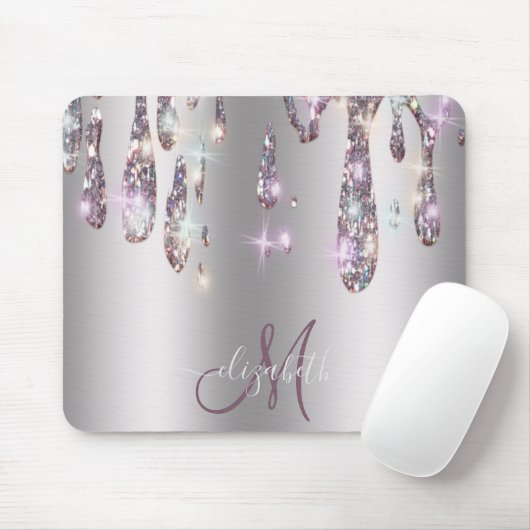 Chic Modern Silver Tropfen Monogramm Mousepad (Mit Mouse)