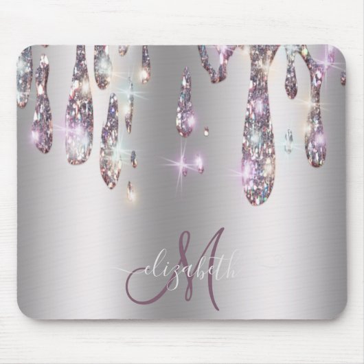 Chic Modern Silver Tropfens Monogram Mousepad (Vorne)