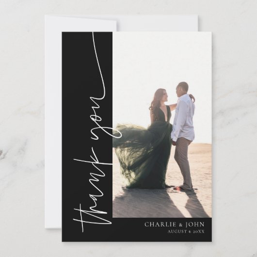 Chic Modern Simple Foto Black and White Wedding Dankeskarte (Vorderseite)