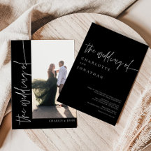 Chic Modern Simple Foto Black and White Wedding