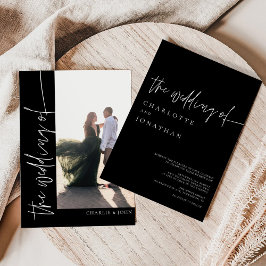 Chic Modern Simple Foto Black and White Wedding Einladung