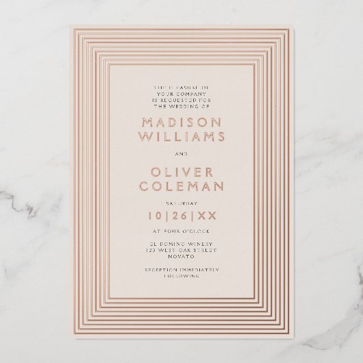 Chic Modern Striping Rahmen Wedding REAL Folieneinladung (Vorderseite)