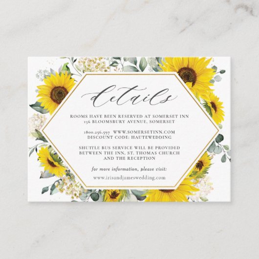 Chic Modern Sunflower Blumenzwiebeldetails Begleitkarte (Vorderseite)