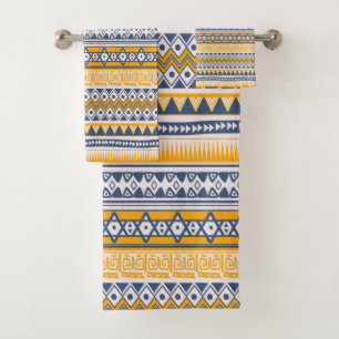 Chic Modern Tribal Muster Saffron Navy Blue Badhandtuch Set