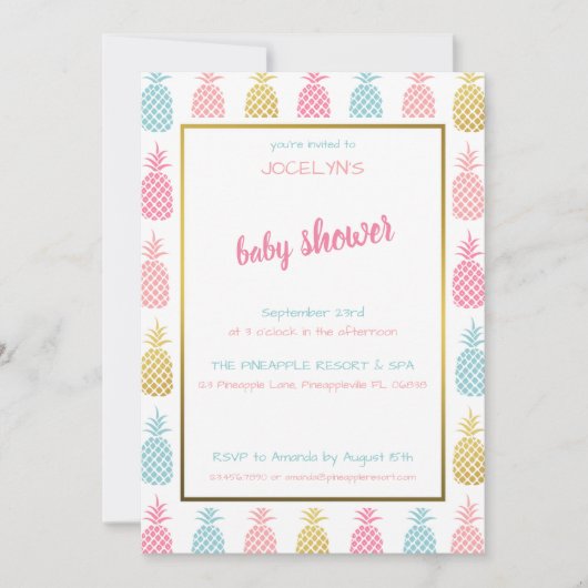 Chic Modern Tropical Pineappy Baby Dusche Einladung (Vorderseite)