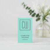 Chic Modern Turquoise Square Monogram Elegant Visitenkarte (Stehend Vorderseite)