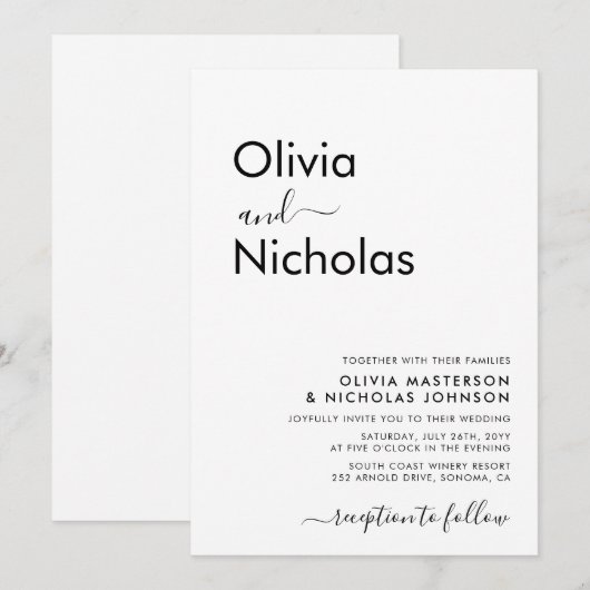 Chic Modern Typografy Script Monogram Wedding Einladung (Vorne/Hinten)