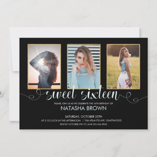 Chic Modern Typografy Sweet 16 Birthday Foto Einladung (Vorderseite)