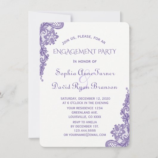 Chic Modern Ultra-Violet Lace Engagement Party Einladung (Vorderseite)