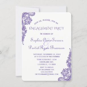 Chic Modern Ultra-Violet Lace Engagement Party Einladung