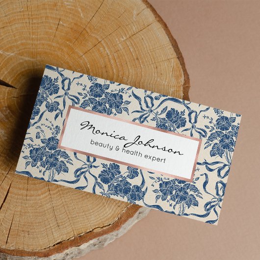 Chic Modern Vintag Ivory Navy Blue Floral Muster Visitenkarte