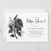 Chic Modern Watercolor Black Rose Babydusche Einladung (Vorderseite)