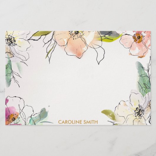 Chic Modern Watercolor Floral Note Briefpapier (Vorderseite)