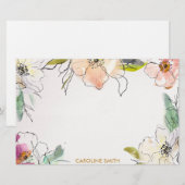 Chic Modern Watercolor Floral Note Briefpapier (Vorne/Hinten)