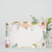 Chic Modern Watercolor Floral Note Briefpapier (Stehend Vorderseite)