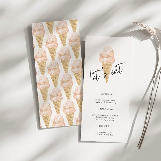 Chic Modern Watercolor Ice Creme Brautparty Menükarte