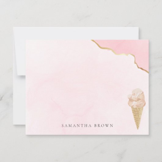 Chic Modern Watercolor Ice Creme Rosa Mitteilungskarte (Vorderseite)