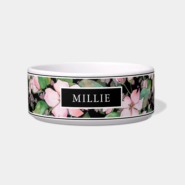 Chic Modern Watercolor Pink Floral Name Napf (Vorderseite)
