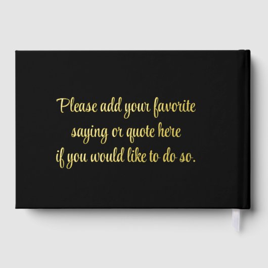 Chic Modern Wedding Black mit Gold Foil Hardcover Gästebuch (Rückseite)