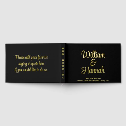 Chic Modern Wedding Black mit Gold Foil Hardcover Gästebuch (Voll)