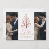 Chic Modern Wedding Pink Christmas Tree 2-Photos Save The Date (Vorderseite)