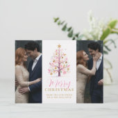 Chic Modern Wedding Pink Christmas Tree 2-Photos Save The Date (Stehend Vorderseite)
