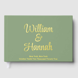 Chic Modern Wedding Sage Green Gold Foil Hardcover Gästebuch