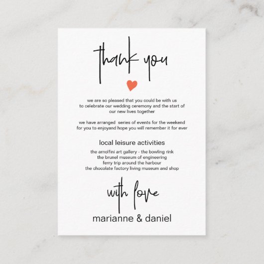 Chic Modern Wedend Weekend Tour und Willkommen Begleitkarte (Rückseite)