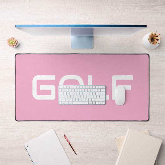Chic Modern White GOLF Text Light Pink Background Schreibtischunterlage (Büro 1)