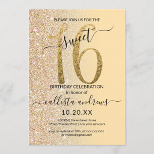 Chic Modern Yellow Gold Glitzer Ombre Sweet 16 Einladung