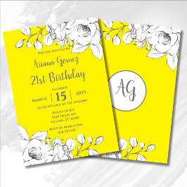 Chic Modern Yellow White Floral 21. Geburtstag Einladung