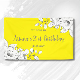 Chic Modern Yellow White Floral Geburtstag Willkom Banner