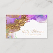 Chic, moderne Aquarellgold lila rosa Spritzer Visitenkarte (Vorderseite)