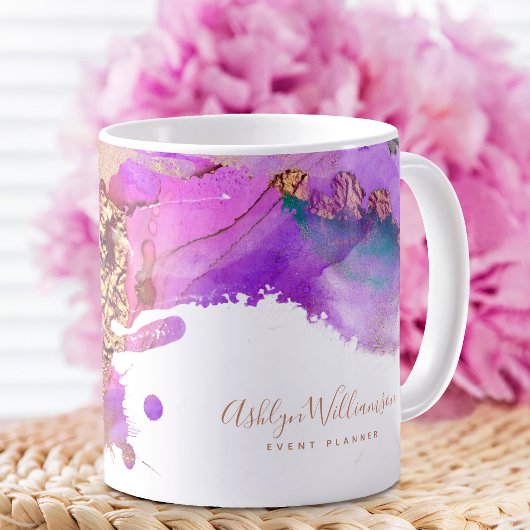 Chic, moderne Aquarellgold Rosa lila Spritzer Kaffeetasse