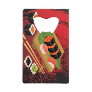 Chic Moderne Elegante Schwarz-Rote Sushi Geldkarten Flaschenöffner