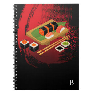 Chic moderne elegante schwarze und rote Sushi Notizblock