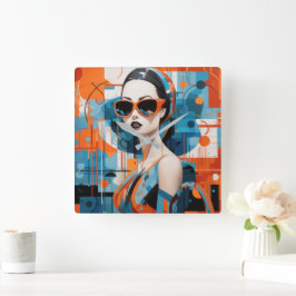 Chic moderne Frau, geometrische Eleganz Quadratische Wanduhr