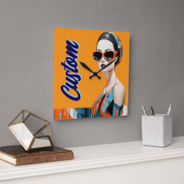 Chic moderne Frau, geometrische Eleganz Quadratische Wanduhr