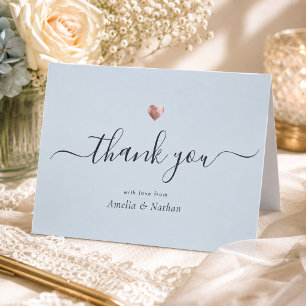 Chic Moderne Hellblaue Schrift Rose Gold Herz Dankeskarte