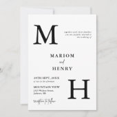 Chic Moderne Initialen Hochzeit Schwarz Weiß Einladung (Vorderseite)