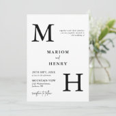 Chic Moderne Initialen Hochzeit Schwarz Weiß Einladung (Stehend Vorderseite)