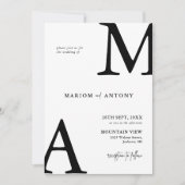 Chic Moderne Monogramm Anfangsbuchstabe Schwarz We Einladung (Vorderseite)
