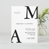 Chic Moderne Monogramm Anfangsbuchstabe Schwarz We Einladung (Stehend Vorderseite)