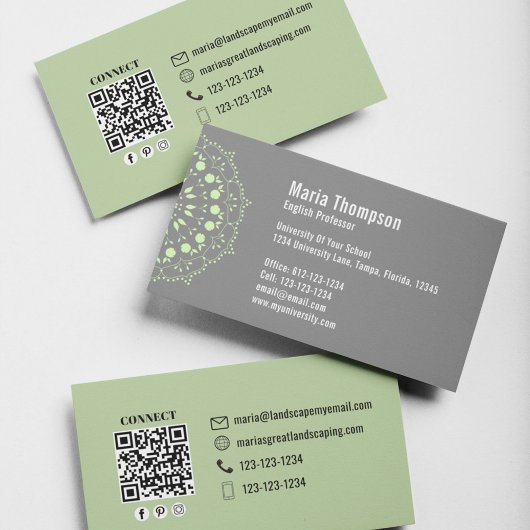 Chic-moderne professionelle grüne und graue QR-Cod Visitenkarte