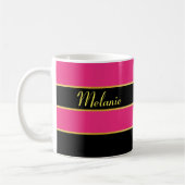 Chic Moderne schwarz rosa Streifen Muster mit Name Kaffeetasse (Links)