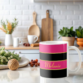 Chic Moderne schwarz rosa Streifen Muster mit Name Kaffeetasse