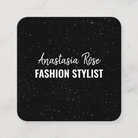 Chic Moderne Schwarz-weiße Minimalistische Glitzer Quadratische Visitenkarte (Vorderseite)
