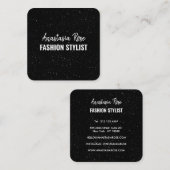 Chic Moderne Schwarz-weiße Minimalistische Glitzer Quadratische Visitenkarte (Vorne/Hinten)