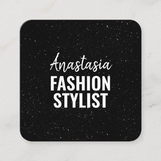 Chic Moderne Schwarz-weiße Minimalistische Glitzer Quadratische Visitenkarte (Vorderseite)